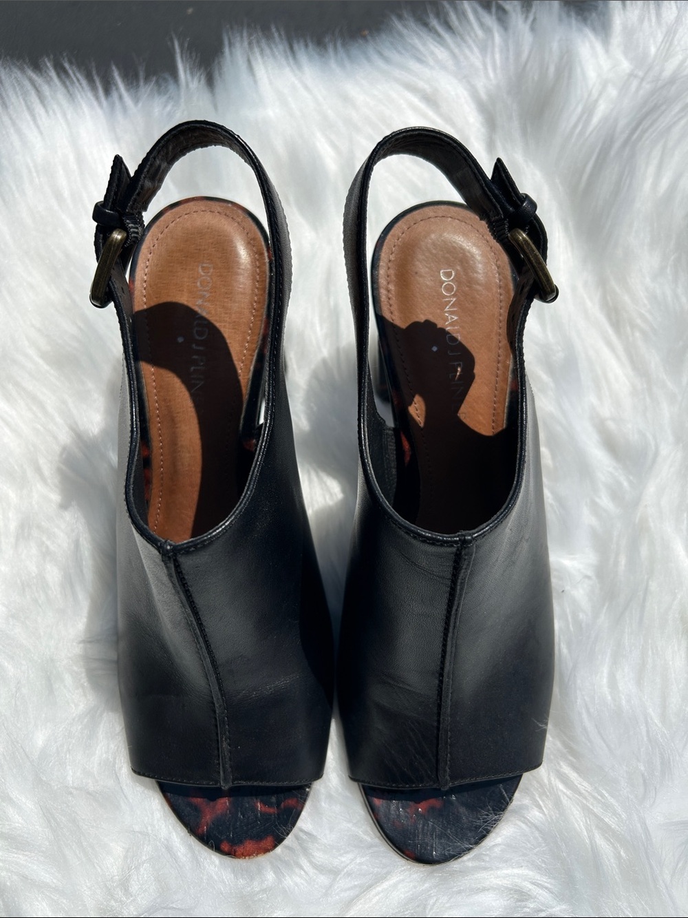 Donald J. Pliner Black Leather Peep-Toe Slingback Heels